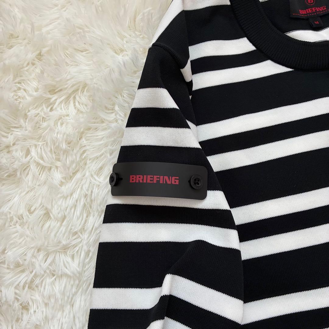 ブリーフィング クルーネックライトニット 袖ロゴ ボーダー ブラック×ホワイト