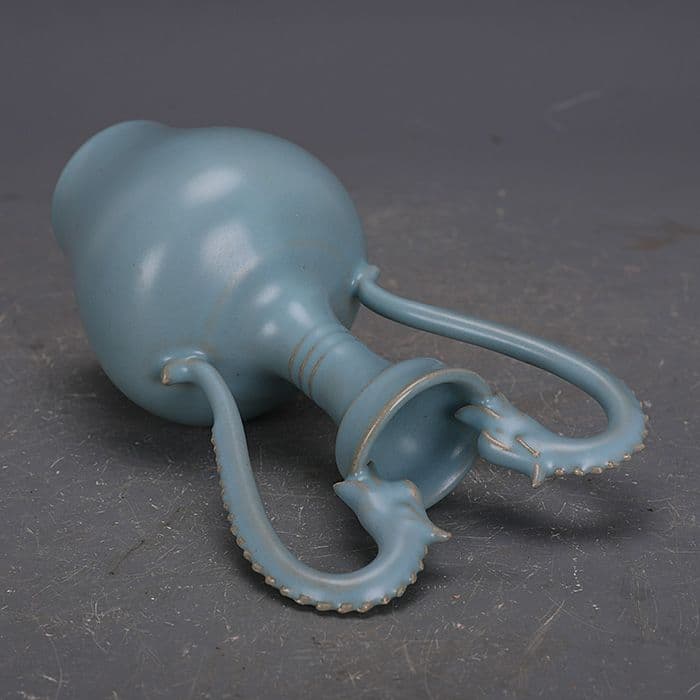 宋汝窯手製青釉支釘双龍尊瓶 景徳鎮 陶磁器 装飾品 現代工芸品 美術品 置物