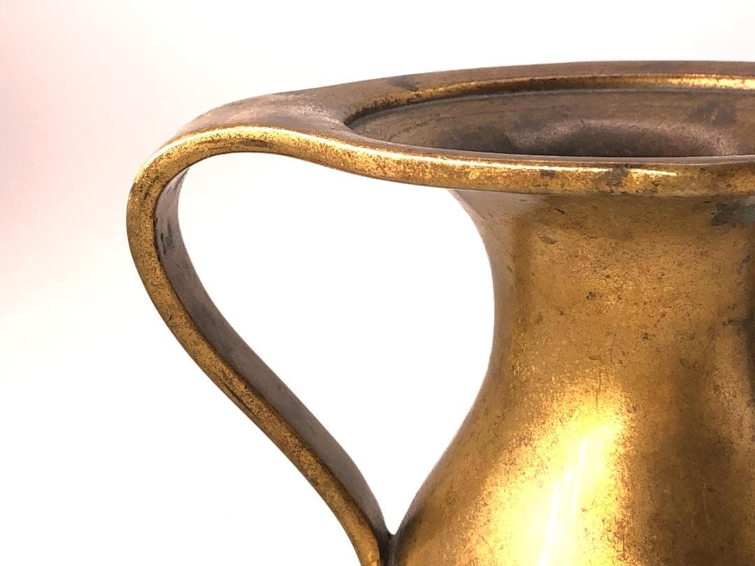 【 江戸期金銅製双耳花器 】　渡来古代様式　寺院仏具