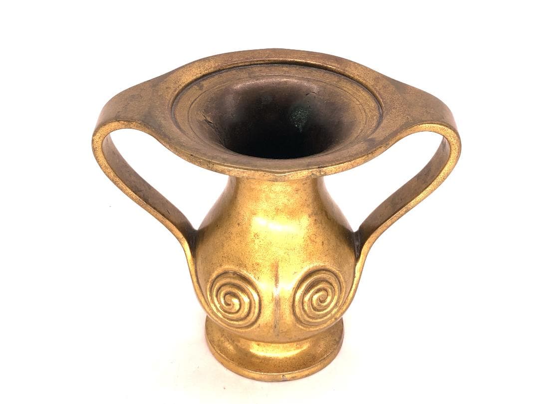 【 江戸期金銅製双耳花器 】　渡来古代様式　寺院仏具