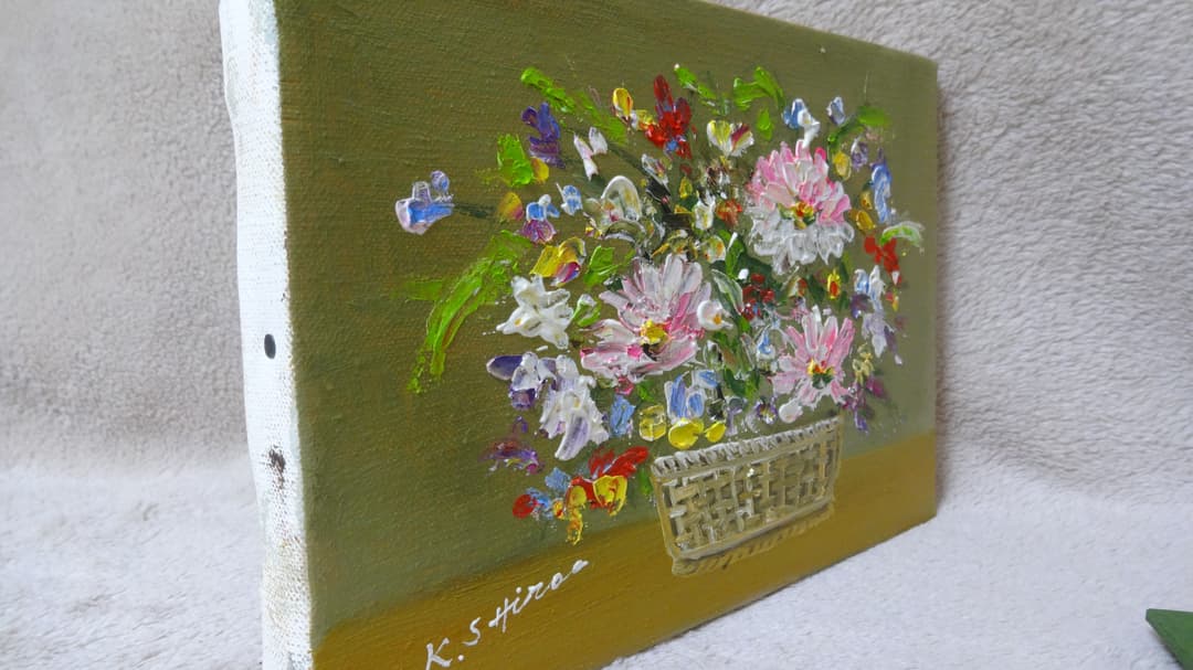 希少 油絵 創美会創立者 白尾健一  真作 「無題」フラワーアレンジメント