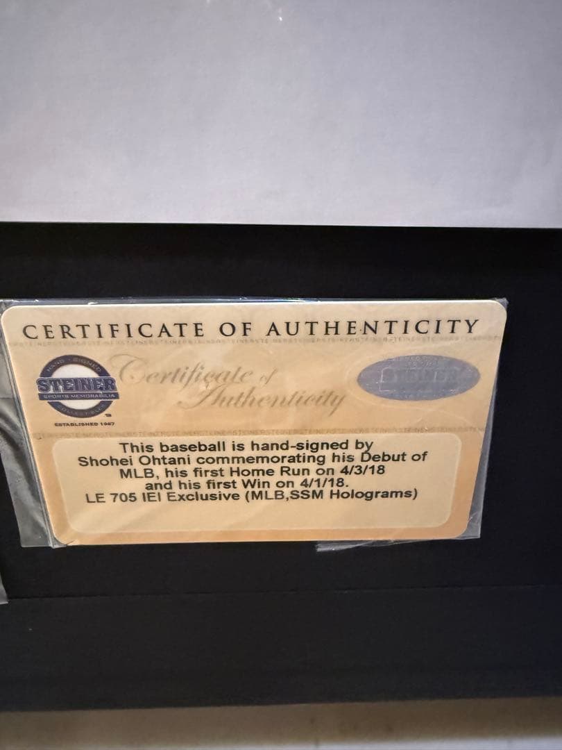 2018年デビュー記念 大谷翔平 直筆サインボール 展示額セットMLB認証シール