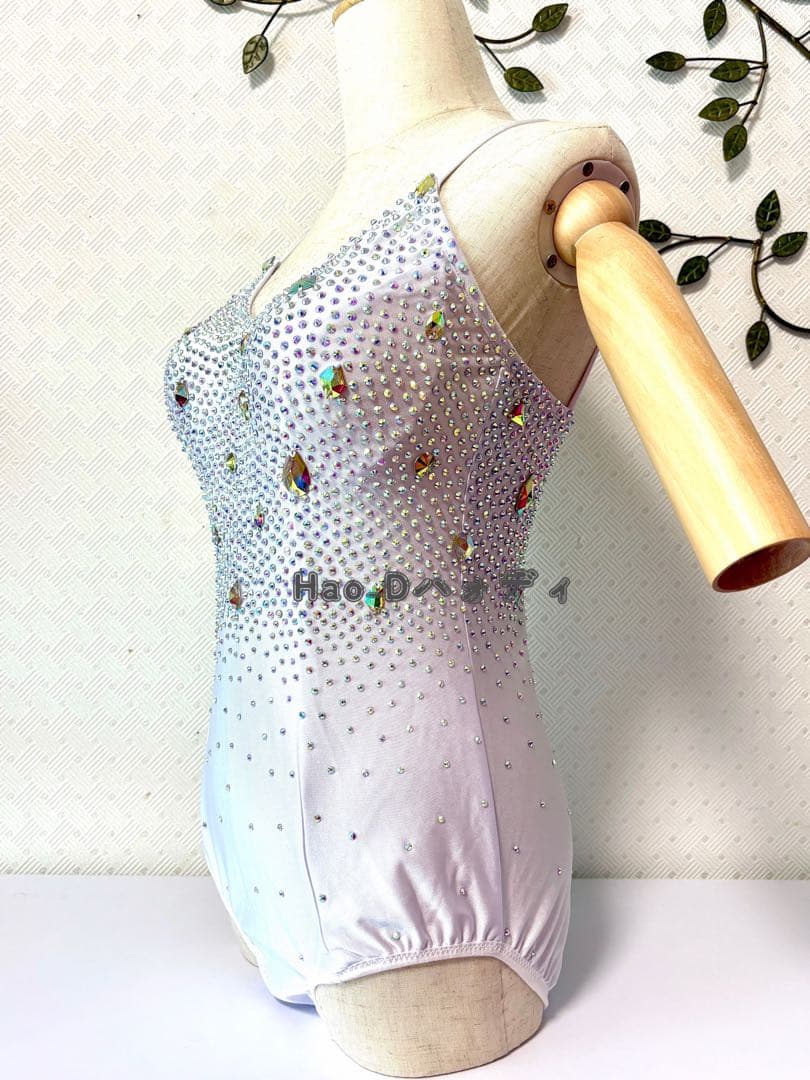 新品★ストーン付き★白&オーロラ★レオタード★胸パットあり★社交ダンス★ショー