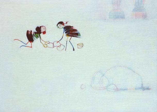 油絵 菅家令子 絵 絵画インテリア 額付(青緑＋金色の枠)F4-081614 蟻