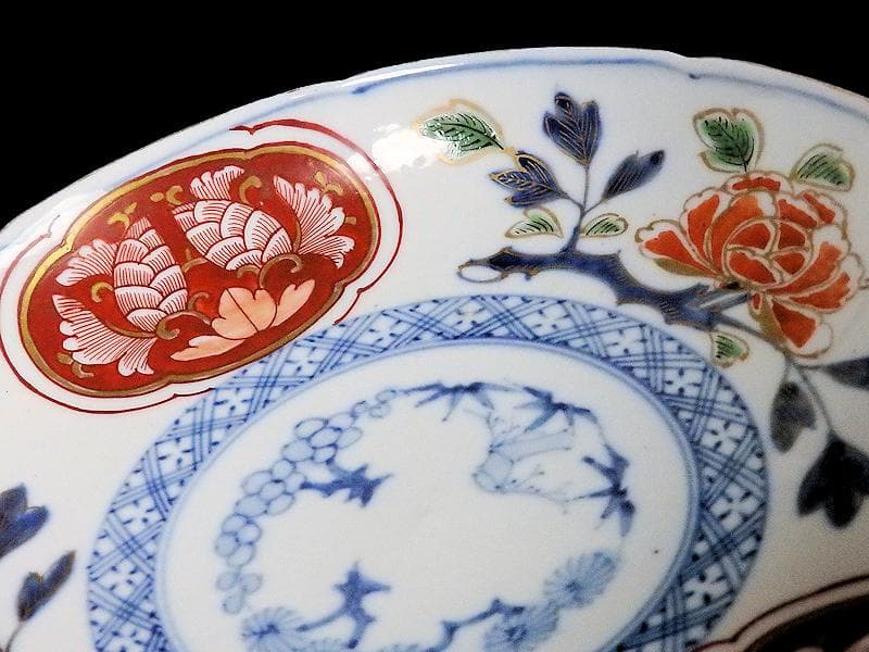 大聖寺伊万里　金襴手　牡丹に松竹梅の図　６寸皿　５枚　B269AS-BGi