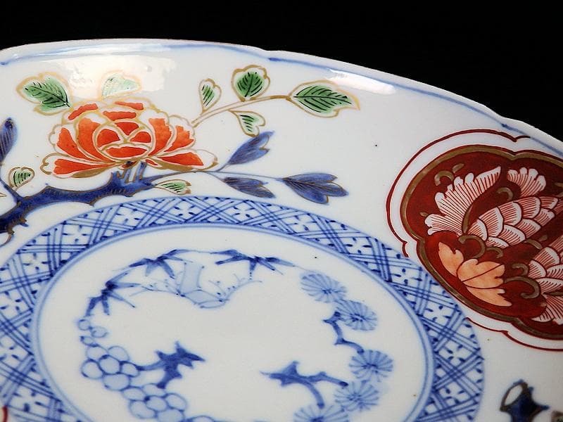 大聖寺伊万里　金襴手　牡丹に松竹梅の図　６寸皿　５枚　B269AS-BGi