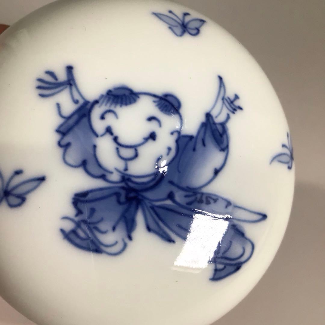 Ｐ４５１　香合　『三川内焼』『嘉久正窯造』『染付唐子絵』『丸香合』　共箱　茶道具