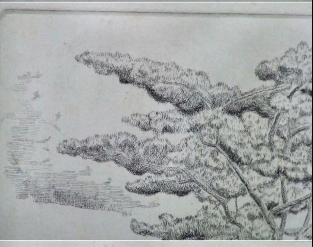 【AP】藤岡亘「木曽才勝の一本松」エッチング 1975年 直筆サイン 額装