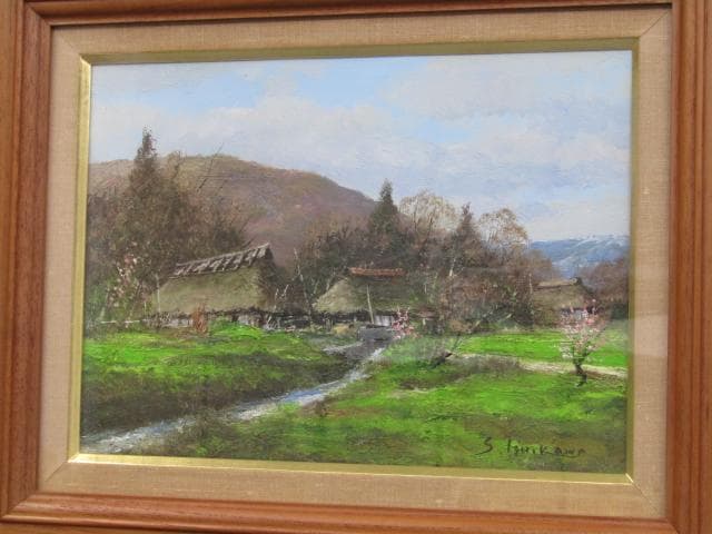 石川 茂男 『奥信濃』油彩4号 長野県下水内郡 直筆サインあり 木製額縁付き