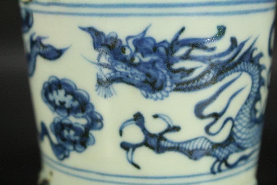 中国美術 青花 龍紋 筆筒(HA511)