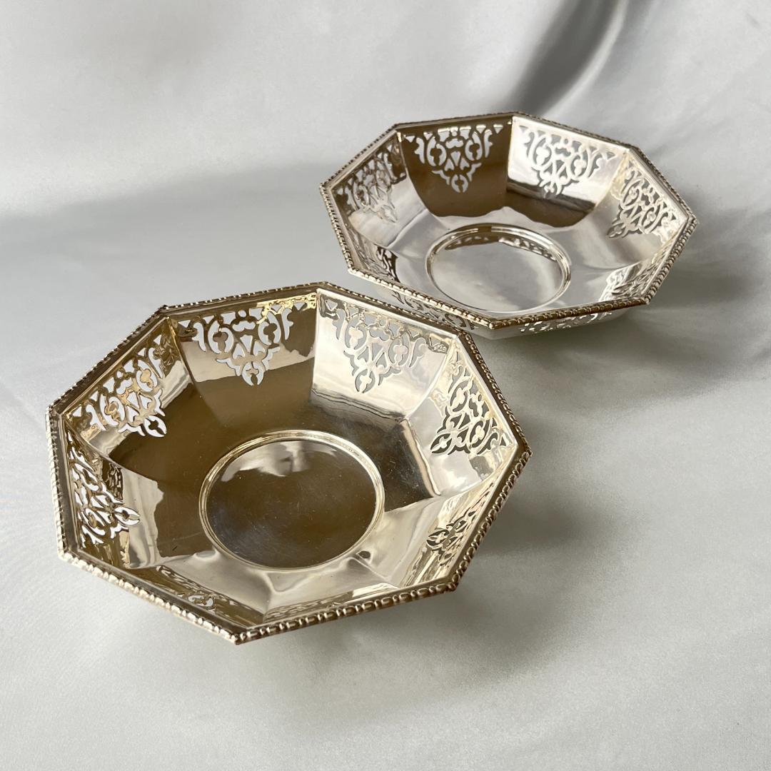 【英国】 透かしのオクタゴンボウル ペア【シルバープレート】