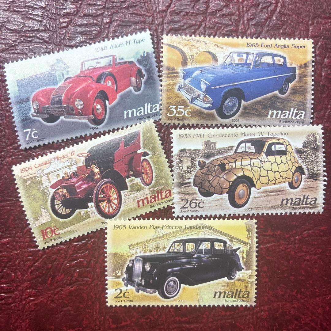 77080セール現品限　外国切手　マルタ発行クラシックカー5種揃