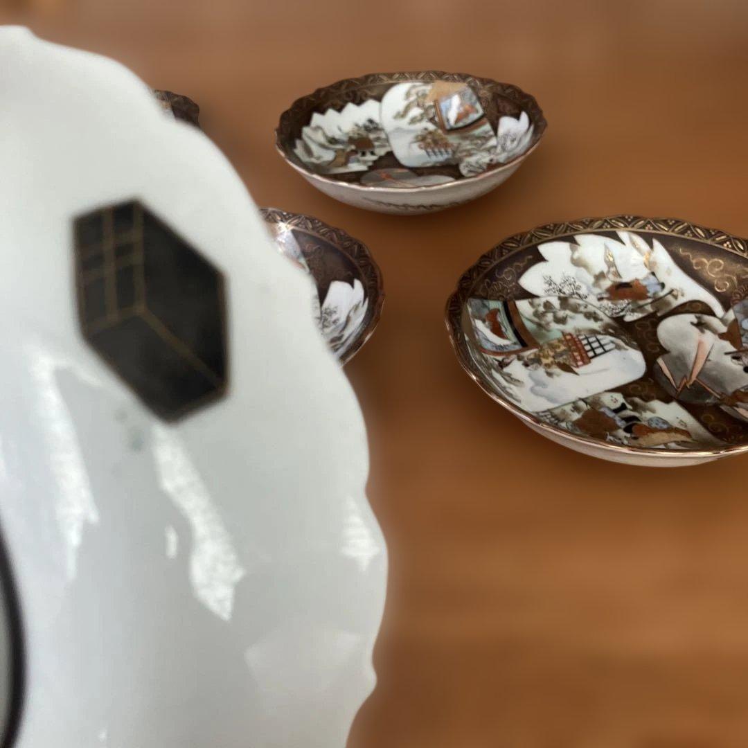 九谷焼　金彩赤絵人物文皿　7枚