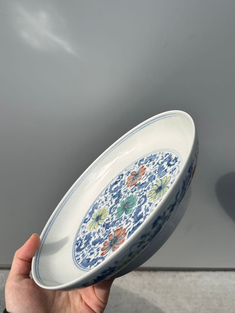 清代　大清雍正年製　青花染付 彩繪花卉文　古陶磁皿　中国古美術　時代物　骨董