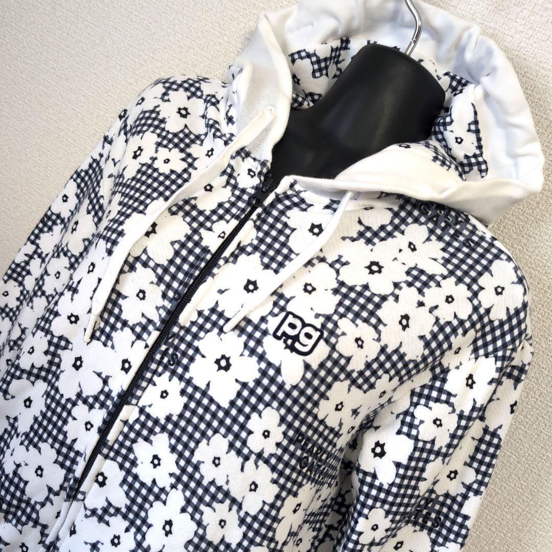 el16 PEARLY GATES 花柄 チェック パーカー レディースL相当