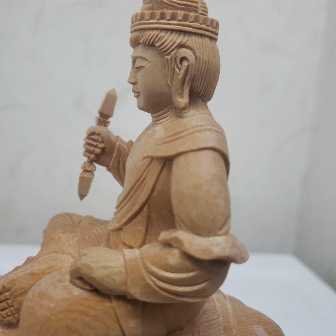 Ｂフライデー蔵出し特価ノミ跡手彫りヒバ材 帝釈天像2.2寸 総高さ約22.5cm