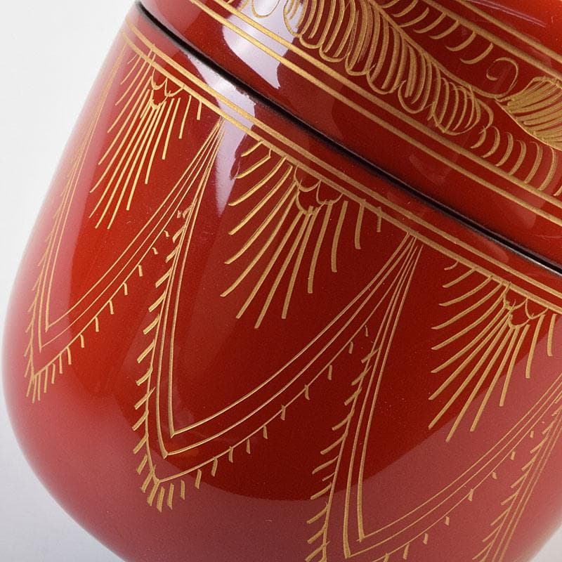 茶道具　蒔絵師　筑城筑良作　朱キンマ　中棗　共箱　V　9043