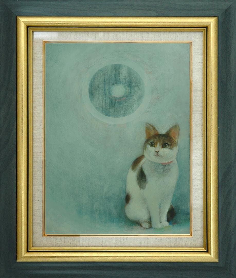 油絵 菅家令子 絵 絵画 インテリア 額付(黒) F4-091418 可愛い子猫
