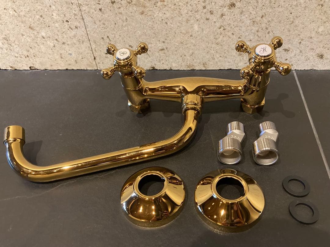 AZOS ゴールド 混合水洗 蛇口 レトロ