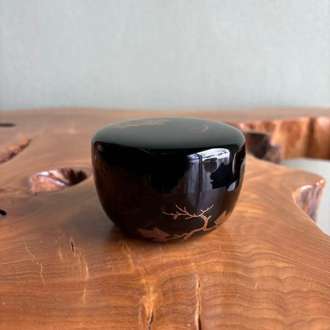 松鶴蒔絵 平棗 金蒔絵 作家物 茶道具 共箱