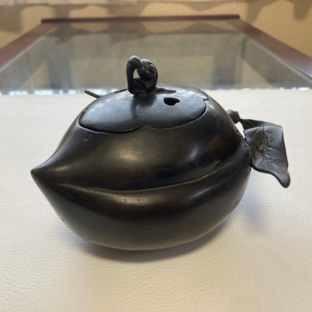 古い味のある香炉 銅製 柿 カタツムリ 小物入れ 置物 和風 工芸品 レトロ