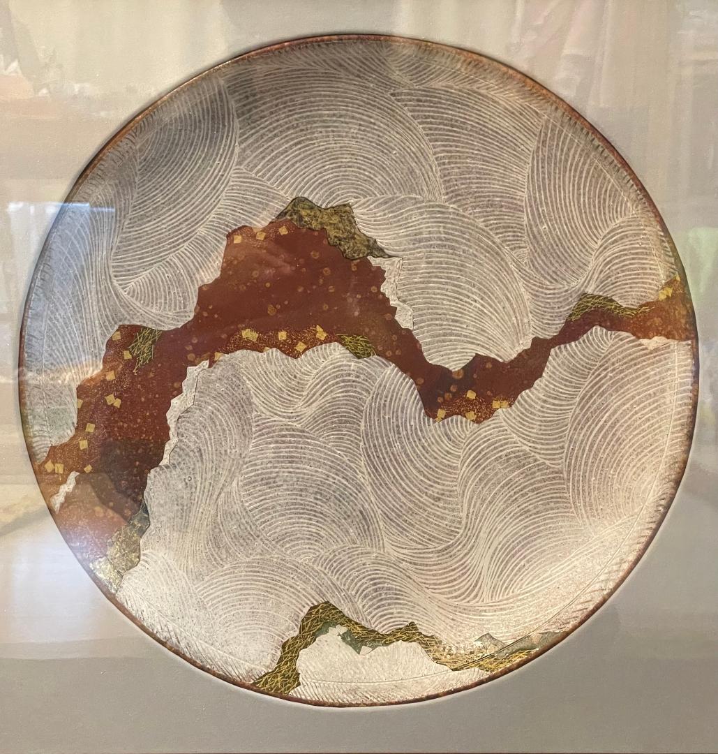 九谷焼　谷敷正人作　陶額雪月花『雪』飾絵皿　飾皿　陶板画　額装