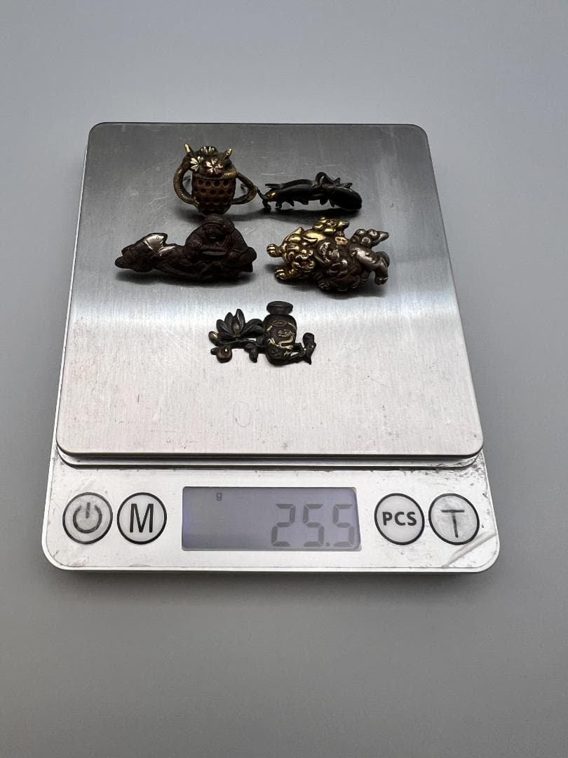 【海】江戸明治期　金具　龍　獅子　蛍文など　５点セット　金銀象嵌　銅鉄製　骨董品