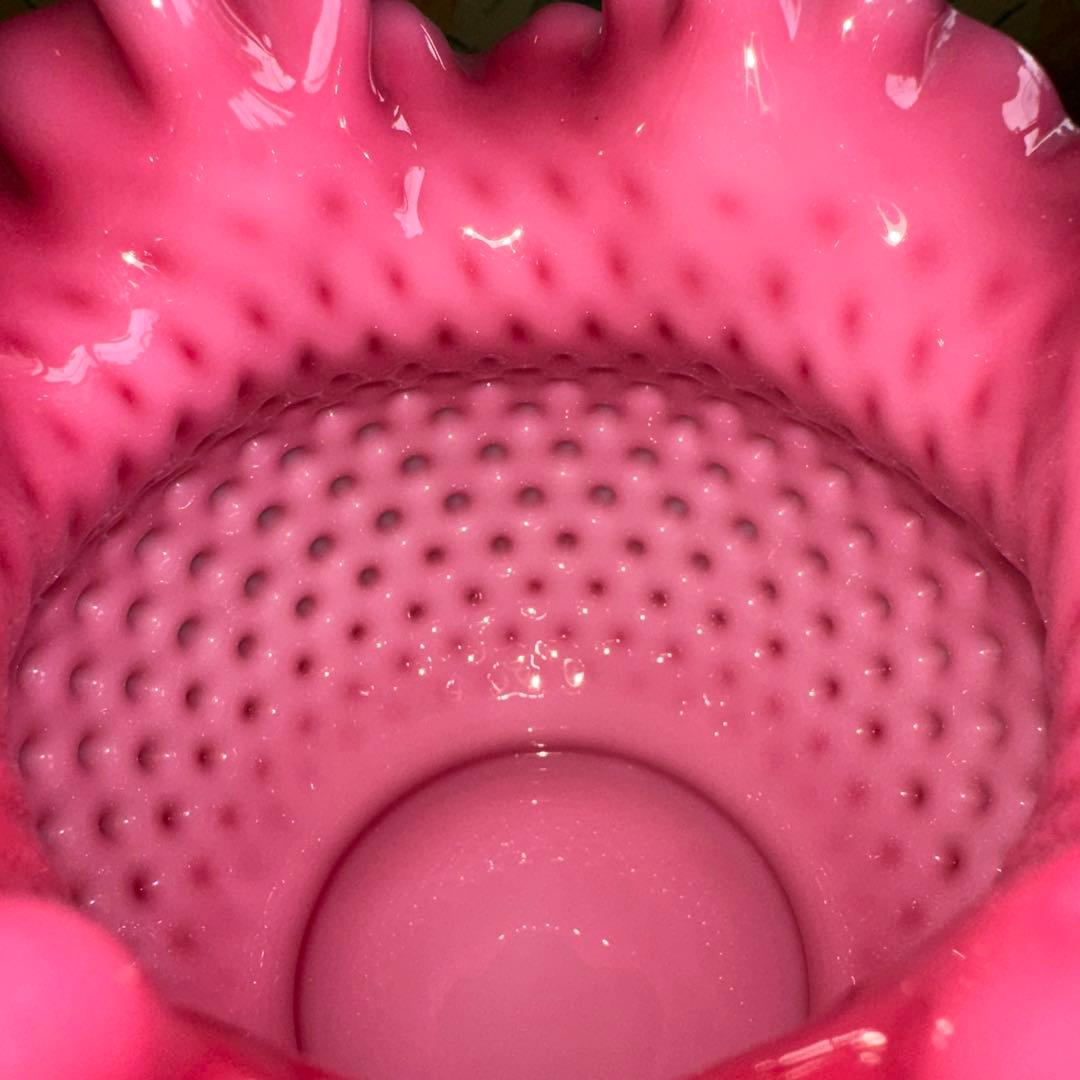 フェントン ミルクガラス ボブネイル ピーチブロウ 13×14cm 極美品