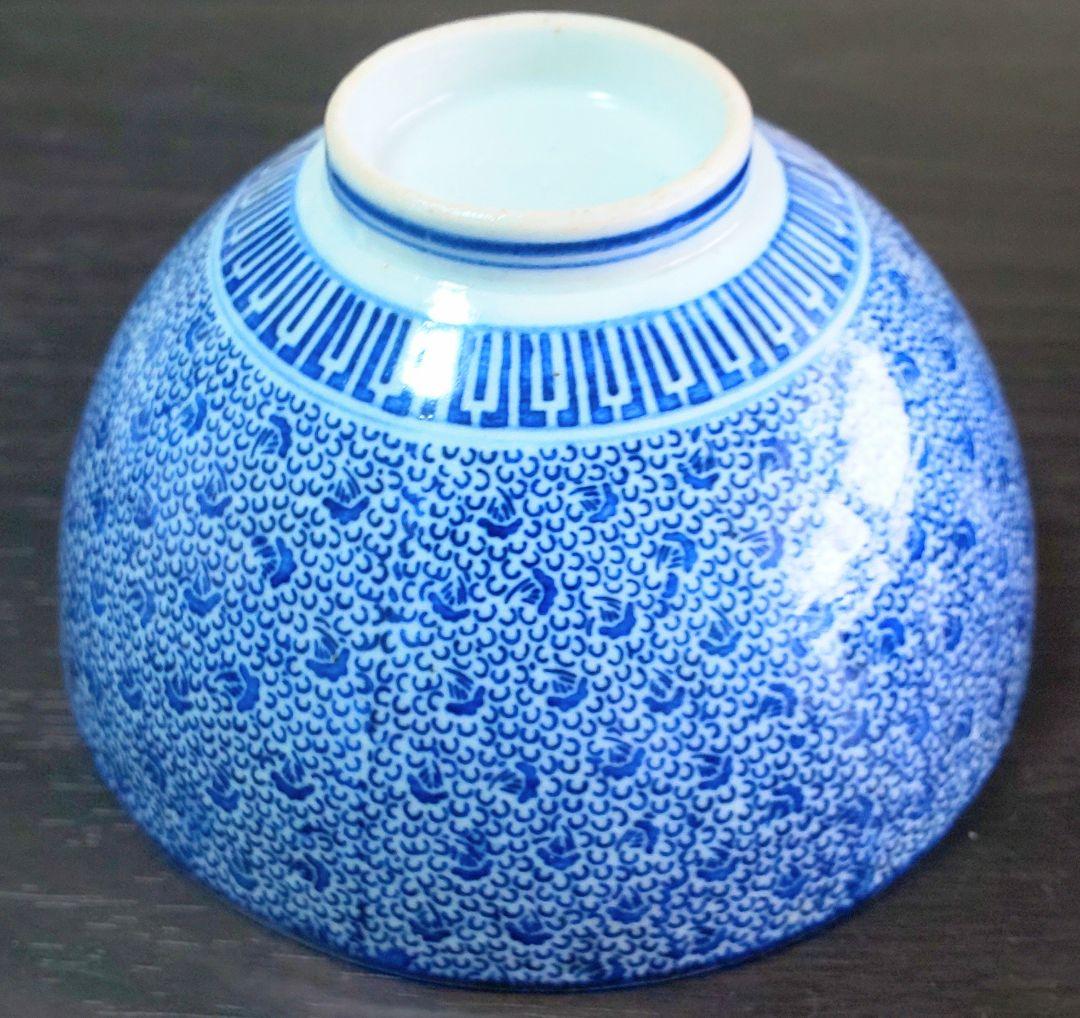 伊万里焼 明治時代 染付 微塵唐草 松竹梅 蓋付茶碗 ５客セット