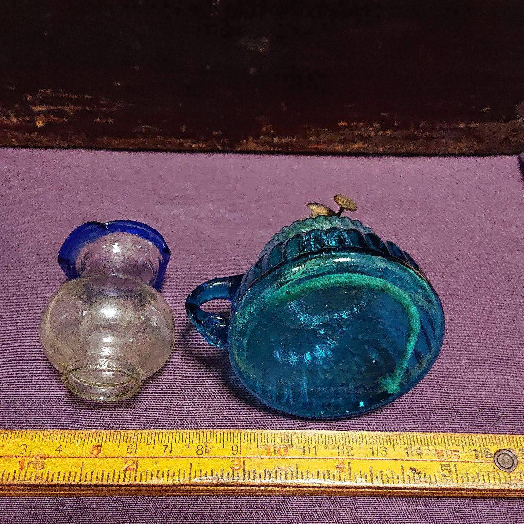 豆ランプ ねじれ青ガラス   明治時代頃