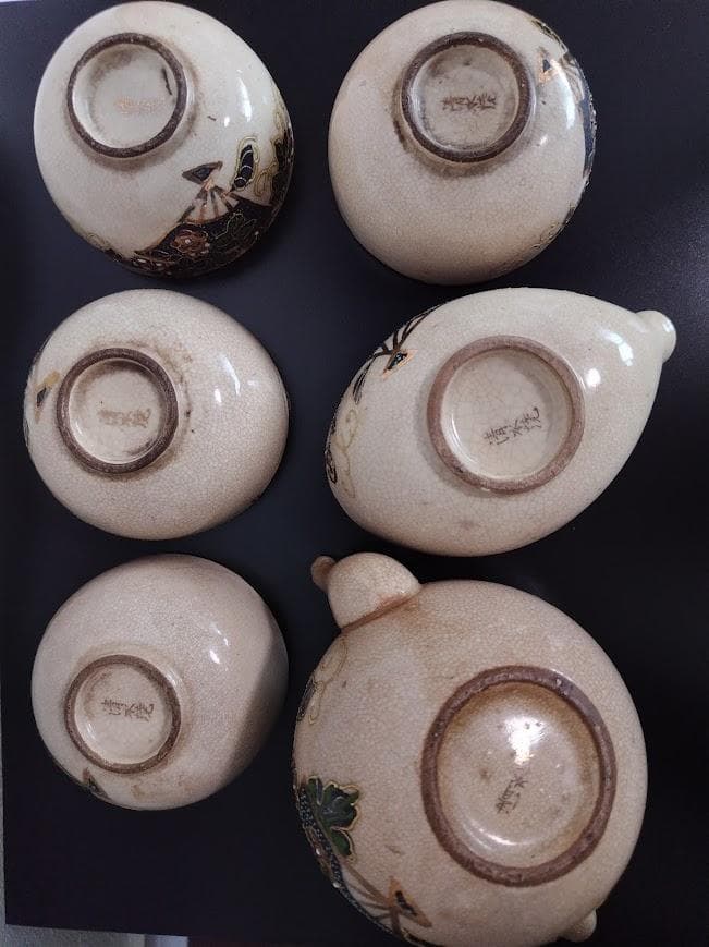 年代物　古清水　清水焼　湯呑　湯冷まし　急須茶器3点セット　陶器製　焼物