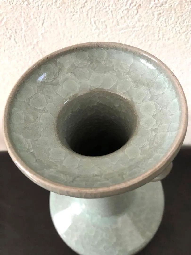 【未使用】軌窯　久田重義 作　青瓷鳳凰耳花生　希少　常滑焼　花入　花瓶