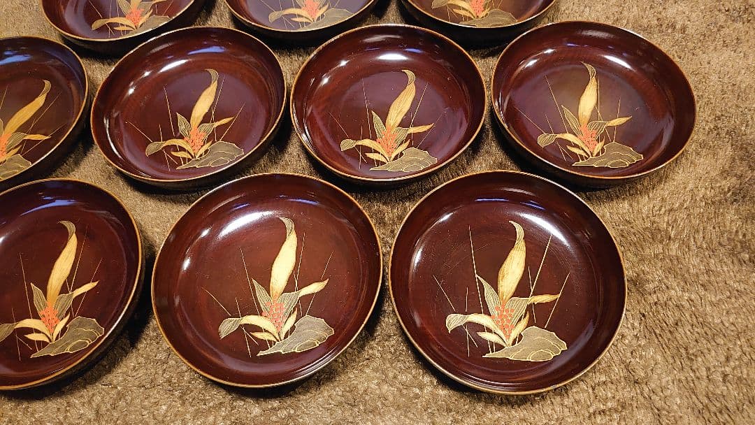 輪島塗　漆器　金蒔絵　蒔絵　豆皿　菓子皿　１０客