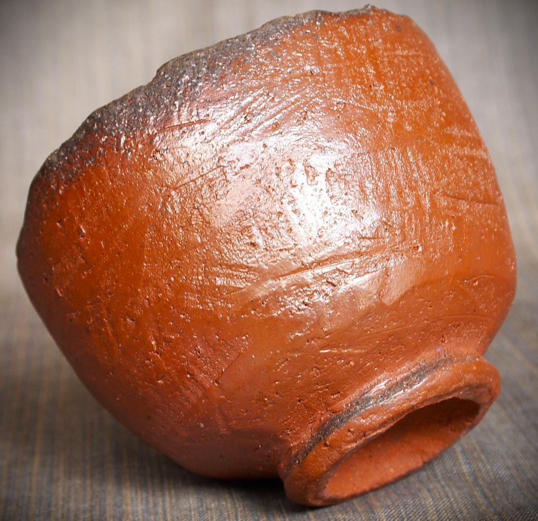 希少作★前嶋　五一郎【義弟：原田拾六】★備前〈手び練り）茶碗★緋色