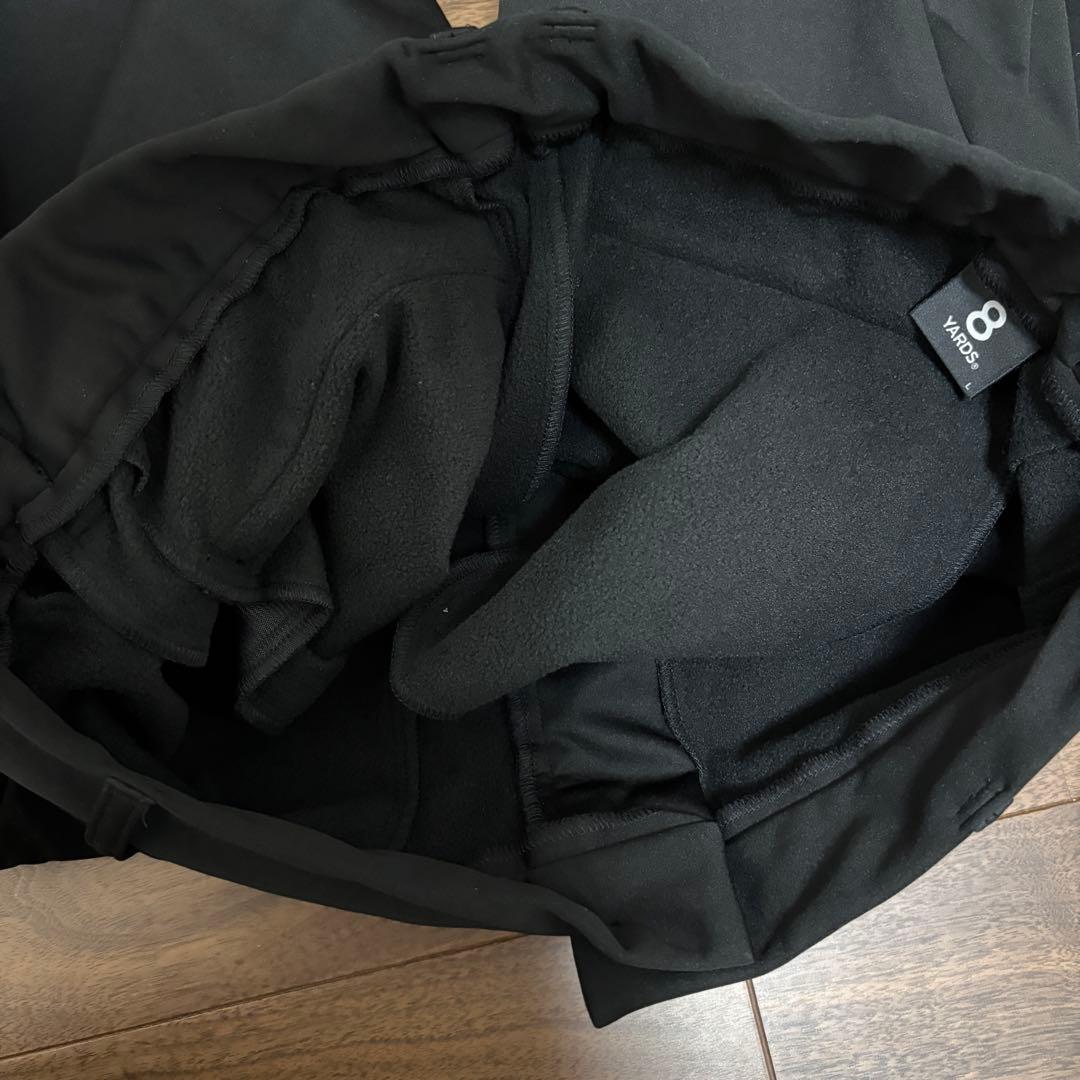 8YARDS裏起毛ストレートパンツ サイドロゴ付きブラック