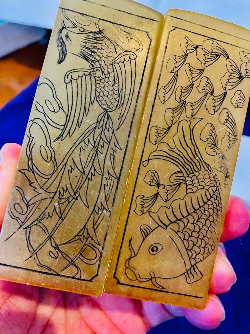 中国美術品寿山石田黄石凍石印章2点セット289 g TA1152。