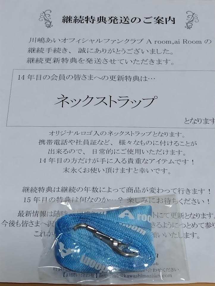 川嶋あいファンクラブ会員更新継続特典グッズ　１８年分セット