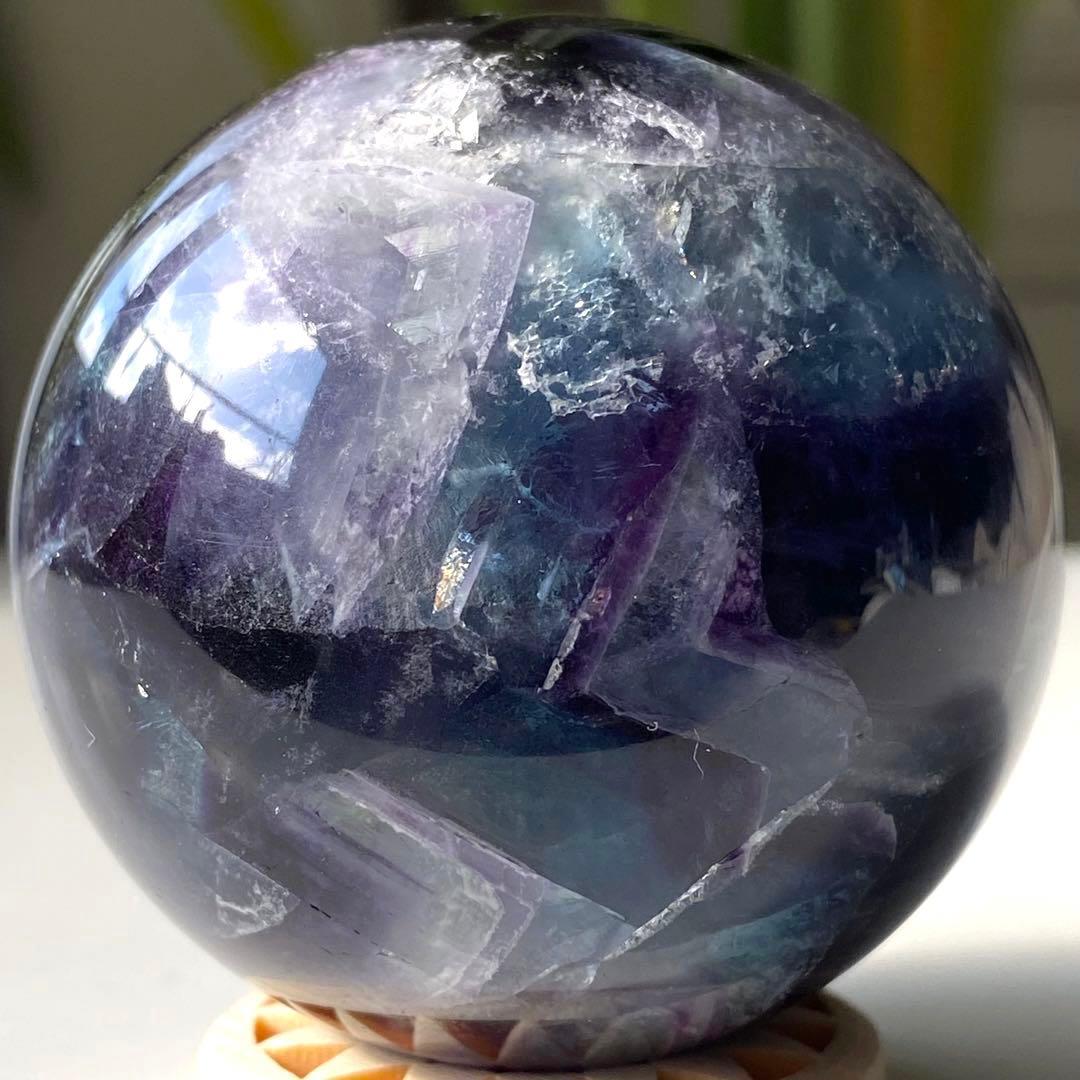 【 天然石 虹入り ブルー パープル フローライト スフィア 丸玉 蛍石 】