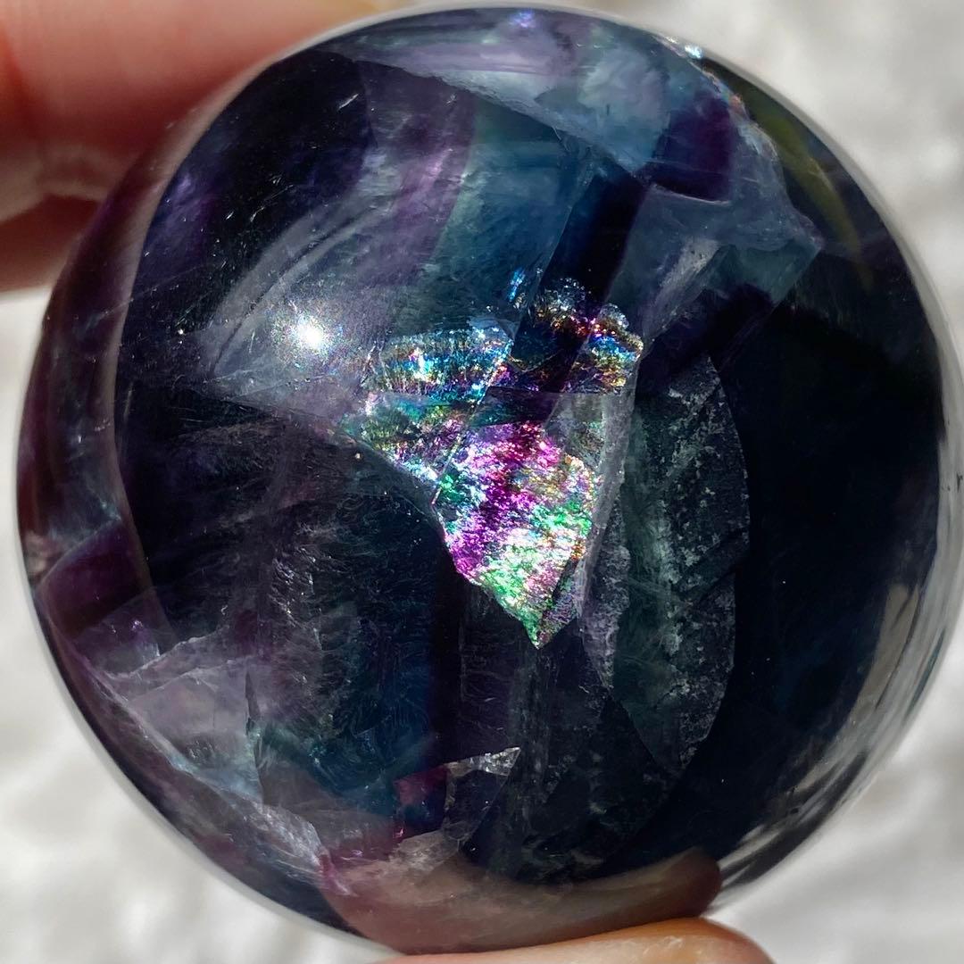 【 天然石 虹入り ブルー パープル フローライト スフィア 丸玉 蛍石 】