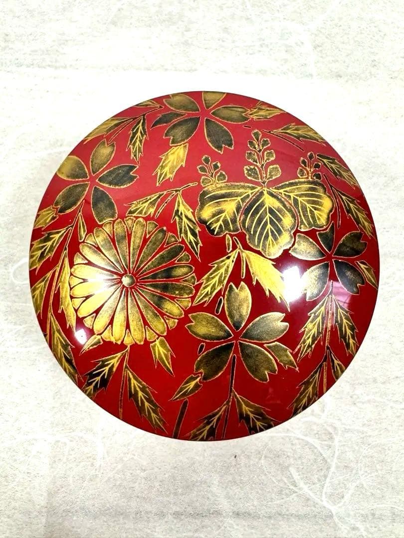 希少　棗　塚本規義　枝垂桜蒔絵平茶器　朱塗