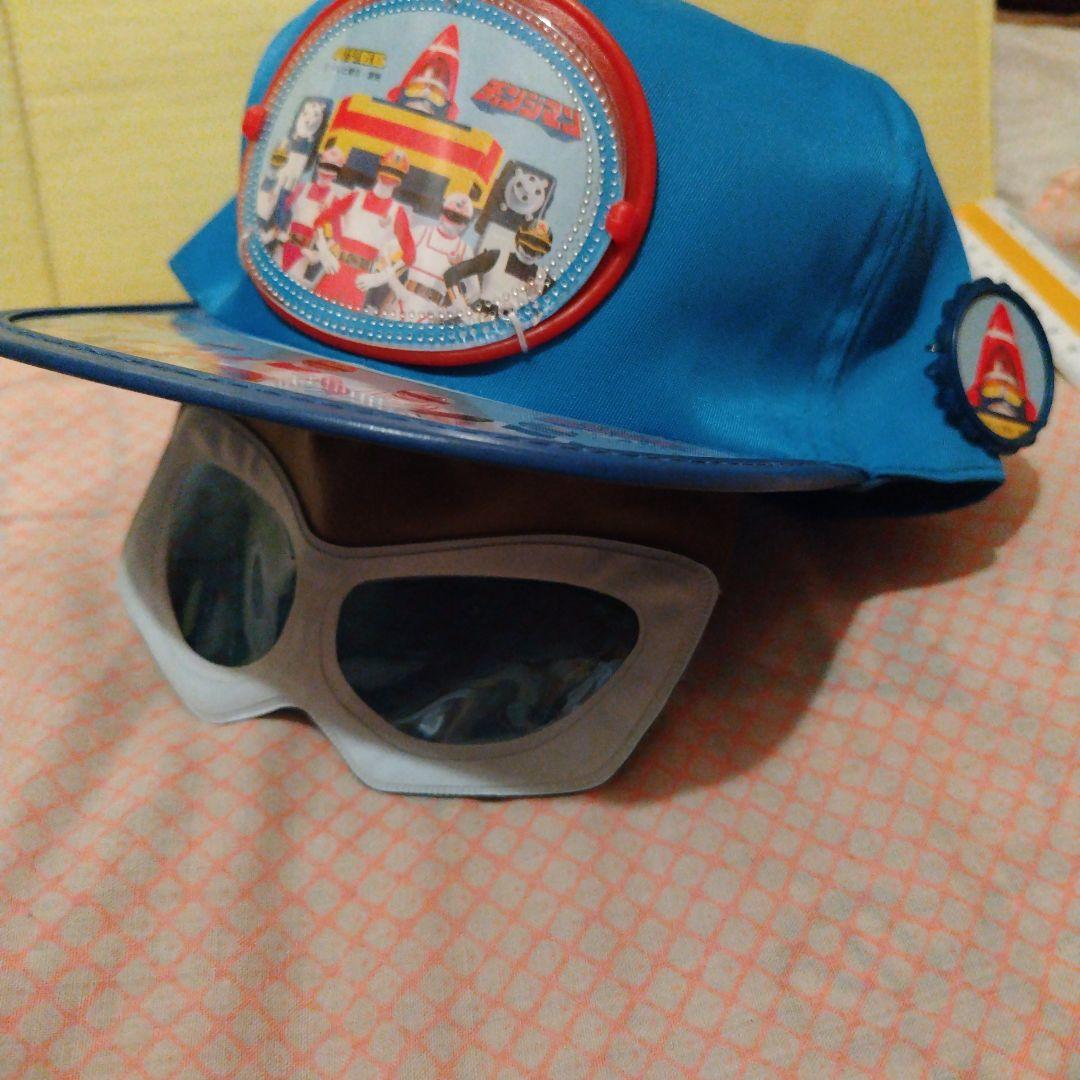 チェンジマン　デッドストック　帽子　青　ピンバッジ　色メガネ付き　昭和レトロ新品