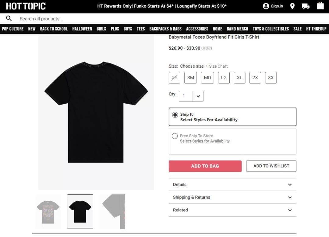 BABYLFoxesGirlsT-ShirtJXLサイズHOTTOPIC