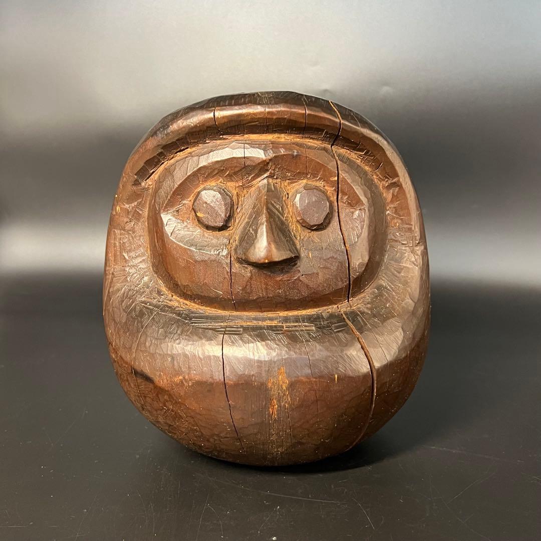 ◎古道具 庵々◎木彫 だるま 木型20cm◎張子型◎江戸時代郷土玩具古民具置物