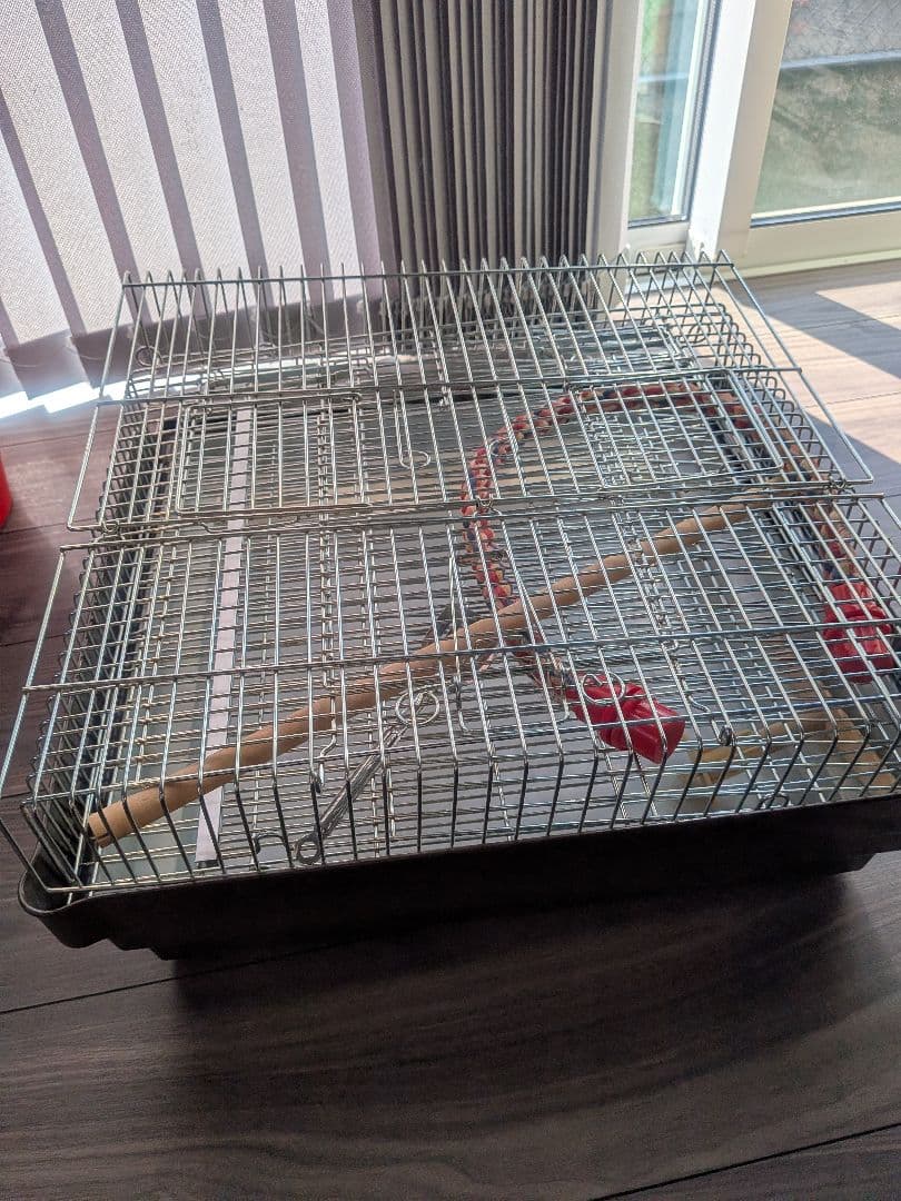 おやすみカバー付き　HOEI 中型鳥かご 引き出し式トレー付き　オカメインコ