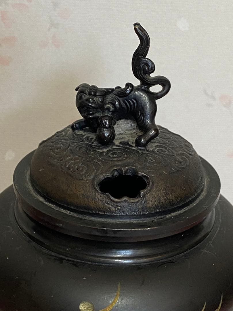 ♦獅子飾り 三足香炉 ？高岡銅器 銅製 唐金 香道具 置物 飾り 骨董品