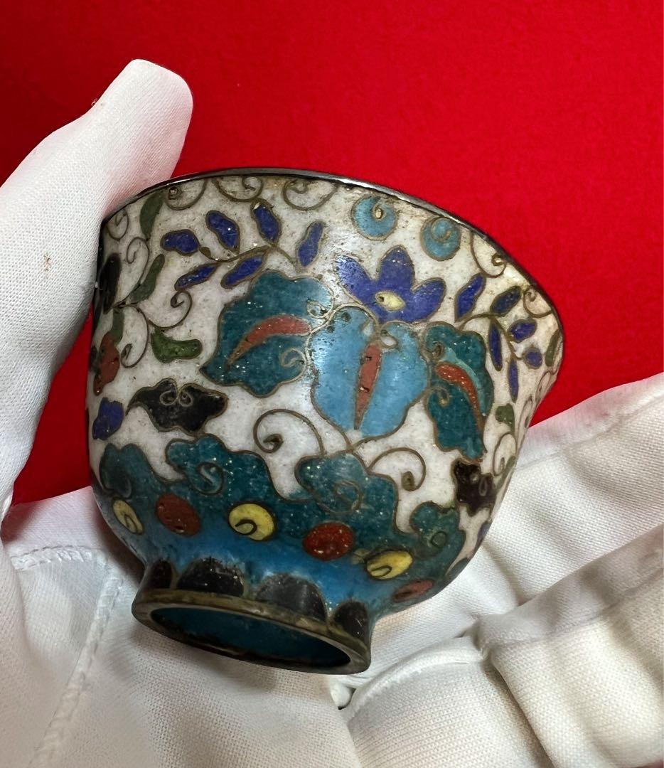 時代物 古賞物 景泰藍 七宝焼 酒盃 日露戰役紀念 内側銀製