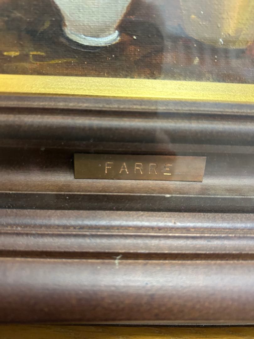 FARRE 油彩画 女性と陶器 木製フレーム