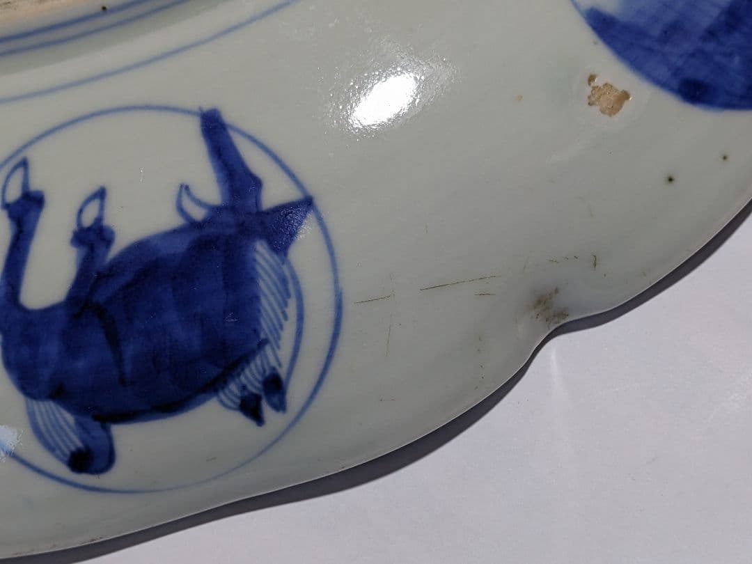 ♦江戸時代 1700年 古伊万里 染付 花唐草 龍紋様 輪花大皿 干支飾り縁起物