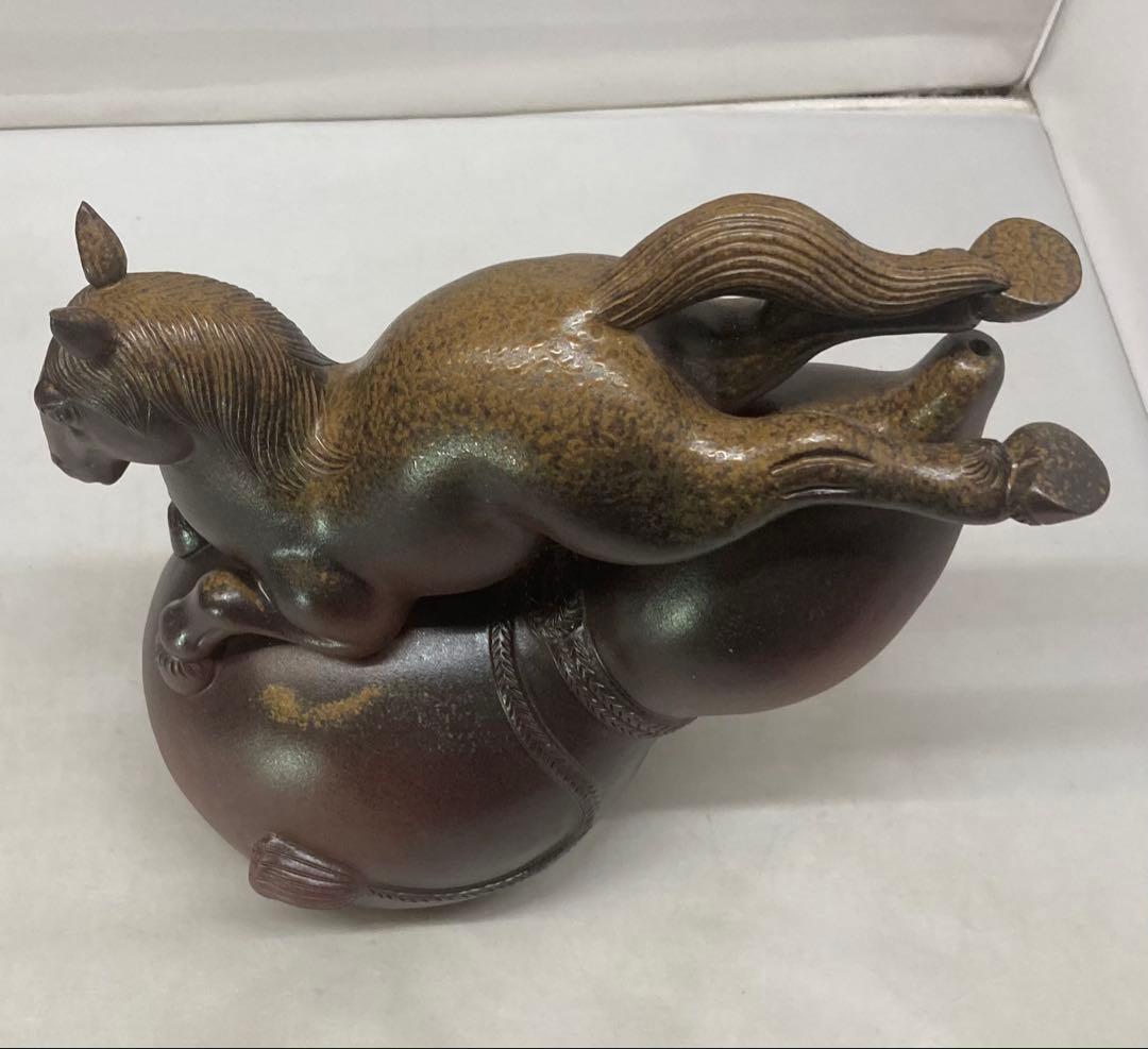 B480b「備前干支置物 午」安土窯　共箱　備前焼　令8年干支　瓢箪から駒