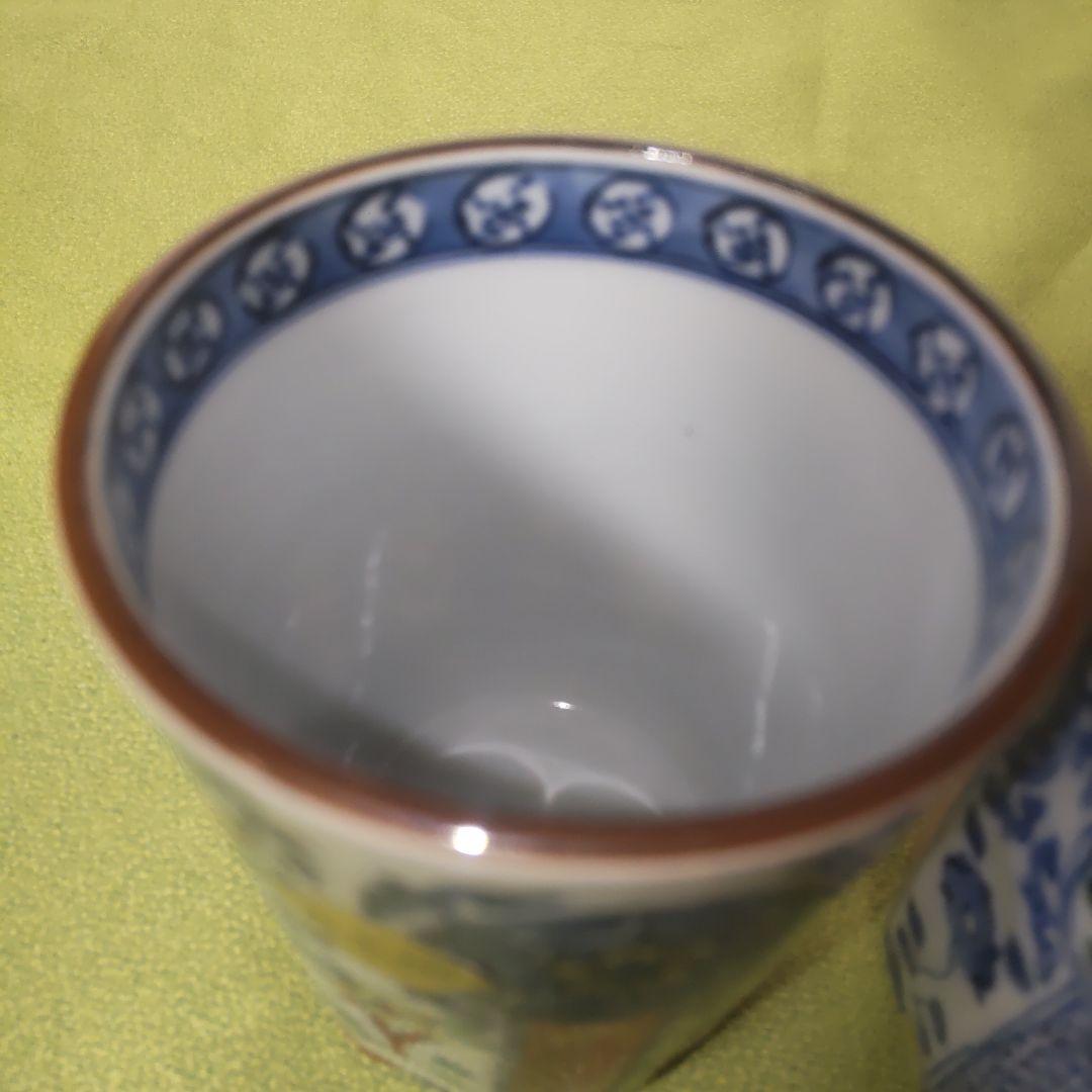 清水焼 京焼 加藤 雲泉 花唐草 湯飲み 夫婦 ペア 染付 色絵 手描き